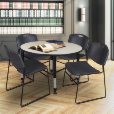 Image showing 1 th Regency Kee Round Adjustable Classroom Table with 4 Zeng Stack Chairs, 48 in., Black
