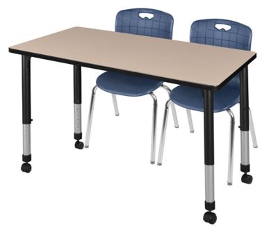 Regency Kee 48 x 24 in. Mobile Adjustable Classroom Table & 2 Andy 18 in. Blue Chairs