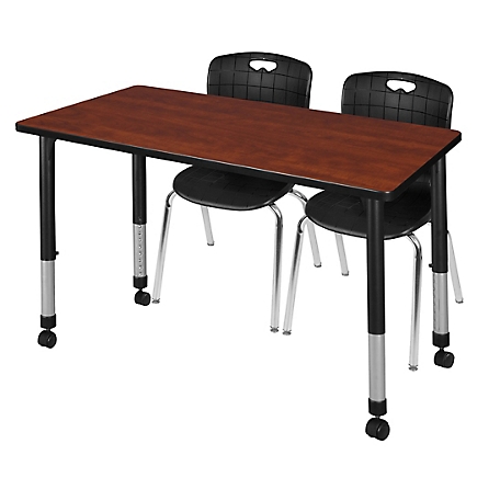 Regency Kee 48 x 24 in. Mobile Adjustable Classroom Table & 2 Andy 18 in. Black Chairs