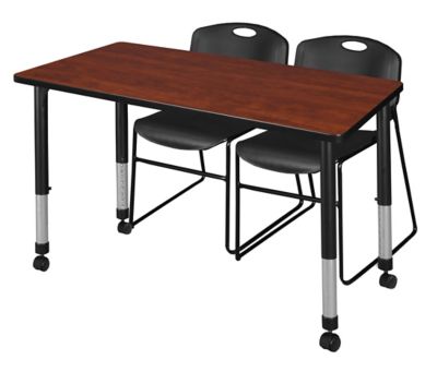 Regency Kee 48 x 24 in. Mobile Adjustable Classroom Table & 2 Zeng Stack Black Chairs -  MT4824CHAPCBK44BK