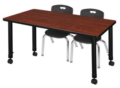 Regency Kee Mobile Adjustable Classroom Table with 2 Andy 12 in. Chairs, 48 in. x 24 in., Black