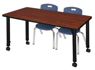 Regency Kee 48 x 24 in. Mobile Adjustable Classroom Table & 2 Andy 12 in. Blue Chairs -  MT4824CHAPCBK45NV