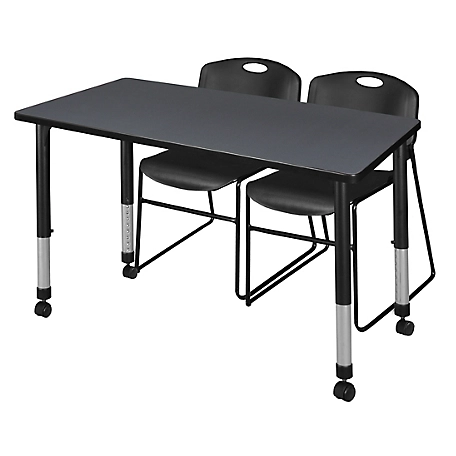 Regency Kee 48 x 24 in. Mobile Adjustable Classroom Table & 2 Zeng Stack Black Chairs
