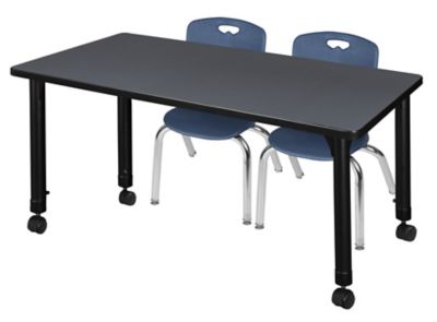 Regency Kee 48 x 24 in. Mobile Adjustable Classroom Table & 2 Andy 12 in. Blue Chairs