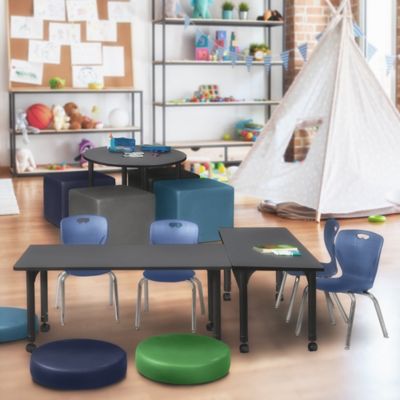 Image showing  Kee Mobile Adjustable Classroom Table with 2 Andy 12 in. Chairs, 48 in. x 24 in., Blue