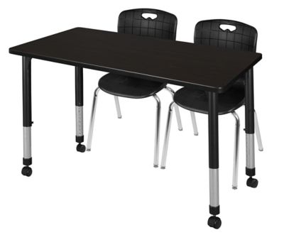 Regency Kee 48 x 24 in. Mobile Adjustable Classroom Table & 2 Andy 18 in. Black Chairs