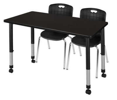 Regency Kee Mobile Adjustable Classroom Table with 2 Andy 18 in. Chairs, 48 in. x 24 in., Black