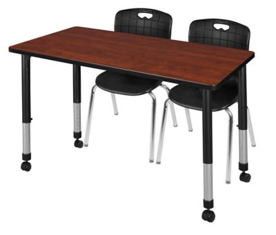Regency Kee Mobile Adjustable Classroom Table with 2 Andy 18 in. Chairs, 48 in. x 30 in., Black
