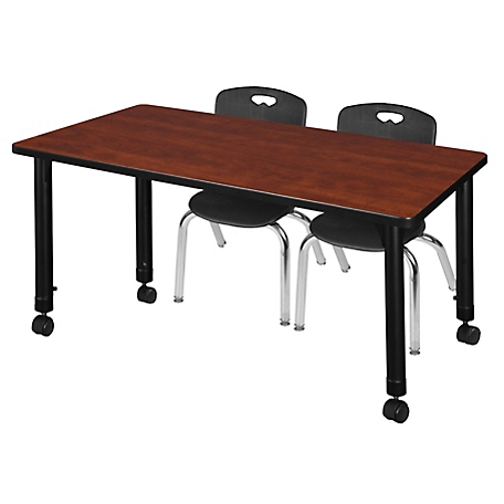 Regency Kee 48 x 30 in. Mobile Adjustable Classroom Table & 2 Andy 12 in. Black Chairs
