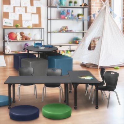 Image showing 1 th Regency Kee Mobile Adjustable Classroom Table with 2 Andy 12 in. Chairs, 48 in. x 30 in., Black