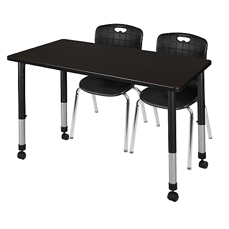 Regency Kee 48 x 30 in. Mobile Adjustable Classroom Table & 2 Andy 18 in. Black Chairs