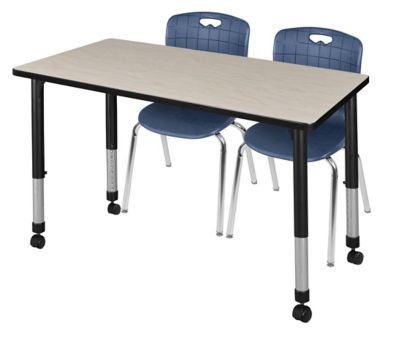 Regency Kee 48 x 30 in. Mobile Adjustable Classroom Table & 2 Andy 18 in. Blue Chairs