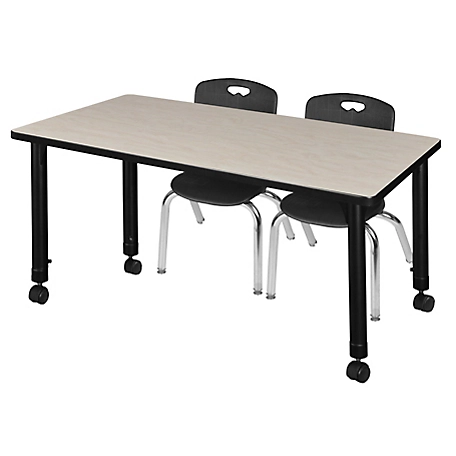 Regency Kee 48 x 30 in. Mobile Adjustable Classroom Table & 2 Andy 12 in. Black Chairs