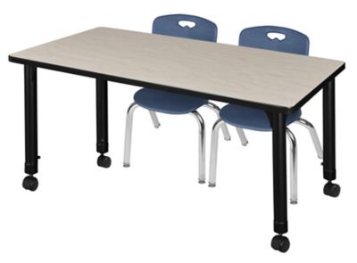 Regency Kee Mobile Adjustable Classroom Table with 2 Andy 12 in. Chairs, 48 in. x 30 in., Blue