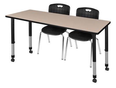 Regency Kee 60 x 24 in. Mobile Adjustable Classroom Table & 2 Andy 18 in. Black Chairs