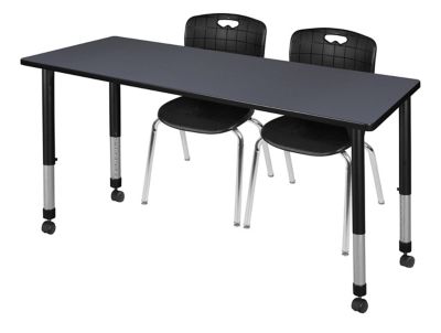 Image showing 0 th Regency Kee Mobile Adjustable Classroom Table with 2 Andy 18 in. Chairs, 60 in. x 24 in., Black