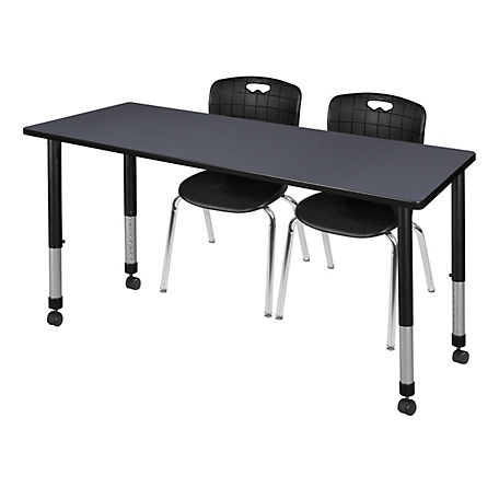 Regency Kee 60 x 24 in. Mobile Adjustable Classroom Table & 2 Andy 18 in. Black Chairs