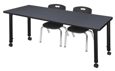 Regency Kee Mobile Adjustable Classroom Table with 2 Andy 12 in. Chairs, 60 in. x 24 in., Black