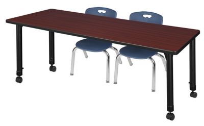 Regency Kee Mobile Adjustable Classroom Table with 2 Andy 12 in. Chairs, 60 in. x 24 in., Blue