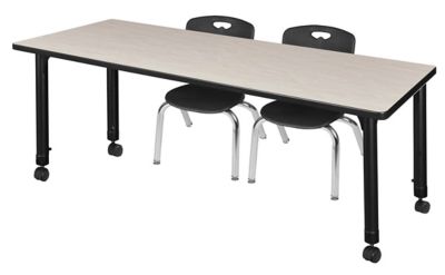 Regency Kee 60 x 24 in. Mobile Adjustable Classroom Table & 2 Andy 12 in. Black Chairs