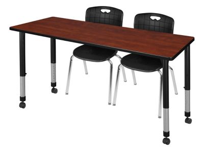 Regency Kee Mobile Adjustable Classroom Table with 2 Andy 18 in. Chairs, 60 in. x 30 in., Black