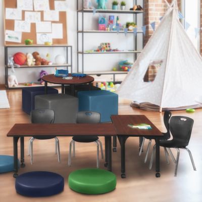 Image showing  Kee Mobile Adjustable Classroom Table with 2 Andy 12 in. Chairs, 60 in. x 30 in., Black