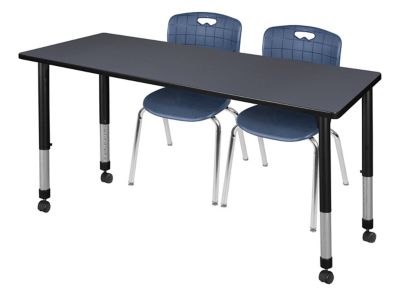 Regency Kee 60 x 30 in. Mobile Adjustable Classroom Table & 2 Andy 18 in. Blue Chairs