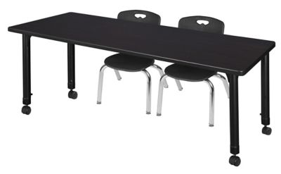 Regency Kee 60 x 30 in. Mobile Adjustable Classroom Table & 2 Andy 12 in. Black Chairs