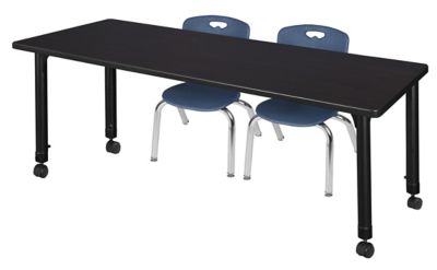 Regency Kee 60 x 30 in. Mobile Adjustable Classroom Table & 2 Andy 12 in. Blue Chairs