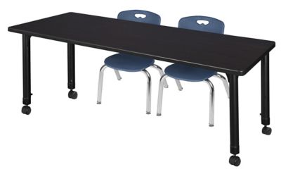 Regency Kee Mobile Adjustable Classroom Table with 2 Andy 12 in. Chairs, 60 in. x 30 in., Blue