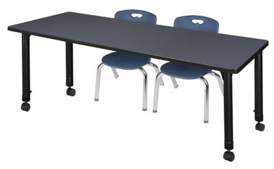 Regency Kee 66 x 24 in. Mobile Adjustable Classroom Table & 2 Andy 12 in. Blue Chairs