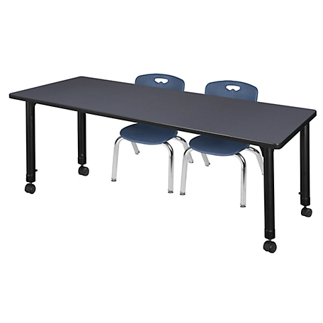 Regency Kee 66 x 24 in. Mobile Adjustable Classroom Table & 2 Andy 12 in. Blue Chairs