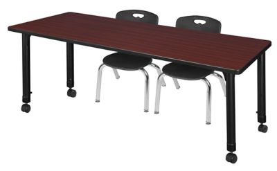 Regency Kee 66 x 24 in. Mobile Adjustable Classroom Table & 2 Andy 12 in. Black Chairs