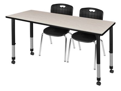 Regency Kee 66 x 24 in. Mobile Adjustable Classroom Table & 2 Andy 18 in. Black Chairs