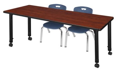 Regency Kee 66 x 30 in. Mobile Adjustable Classroom Table & 2 Andy 12 in. Blue Chairs