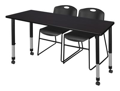 Regency Kee Mobile Adjustable Classroom Table with 2 Zeng Stack Chairs, 66 in. x 30 in., Black
