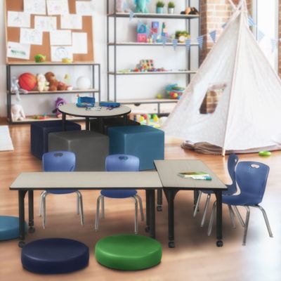 Image showing  Kee Mobile Adjustable Classroom Table with 2 Andy 12 in. Chairs, 66 in. x 30 in., Blue