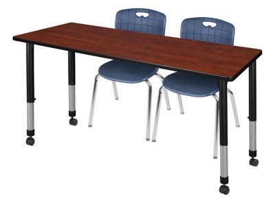 Regency Kee Mobile Adjustable Classroom Table with 2 Andy 18 in. Chairs, 72 in. x 24 in., Blue