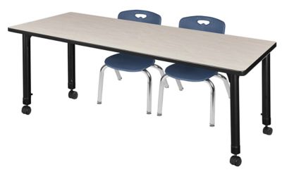 Regency Kee 72 x 24 in. Mobile Adjustable Classroom Table & 2 Andy 12 in. Blue Chairs