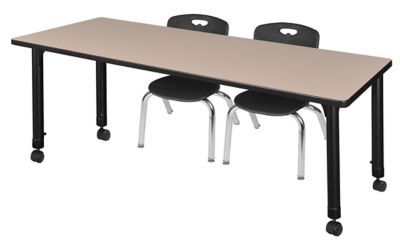 Regency Kee Mobile Adjustable Classroom Table with 2 Andy 12 in. Chairs, 72 in. x 30 in., Black