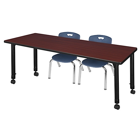 Regency Kee 72 x 30 in. Mobile Adjustable Classroom Table & 2 Andy 12 in. Blue Chairs