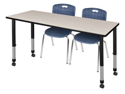 Regency Kee 72 x 30 in. Mobile Adjustable Classroom Table & 2 Andy 18 in. Blue Chairs