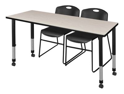 Regency Kee 72 x 30 in. Mobile Adjustable Classroom Table & 2 Zeng Stack Black Chairs