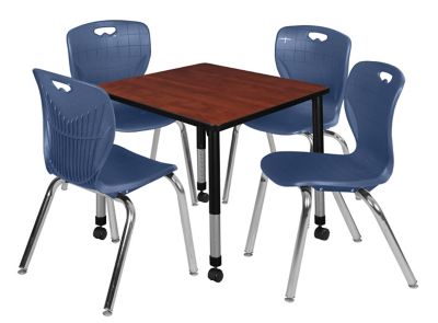 Regency Kee 30 in. Square Mobile Adjustable Classroom Table & 4 Andy 18 in. Blue Chairs