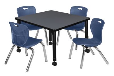 Regency Kee Square Adjustable Classroom Table with 4 Andy 12 in. Chairs, 30 in., Blue