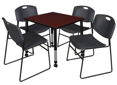 Regency Kee 30 in. Square Mobile Adjustable Classroom Table & 4 Zeng Stack Black Chairs