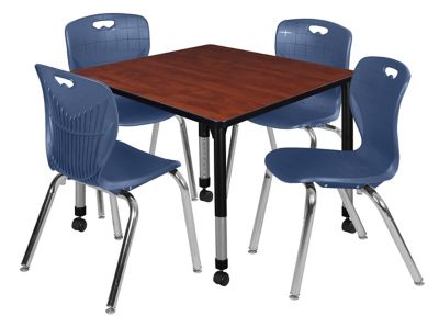 Image showing  Kee Square Mobile Adjustable Classroom Table with 4 Andy 18 in. Chairs, 36 in., Blue