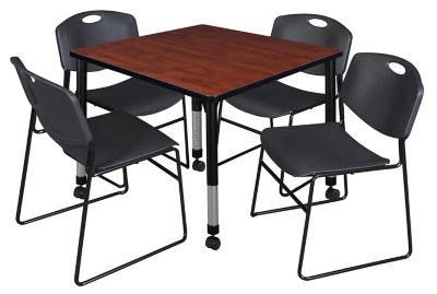 Regency Kee 36 in. Square Mobile Adjustable Classroom Table & 4 Zeng Stack Black Chairs