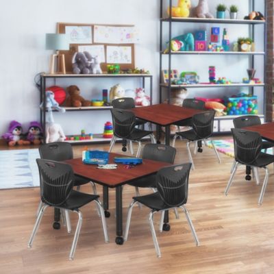 Image showing  Kee Square Mobile Adjustable Classroom Table with 4 Zeng Stack Chairs, 36 in., Black