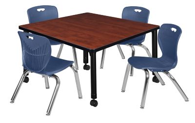 Regency Kee 36 in. Square Mobile Adjustable Classroom Table & 4 Andy 12 in. Blue Chairs